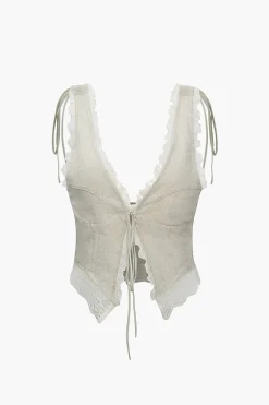 Lace Trim Tie Front Tank Top