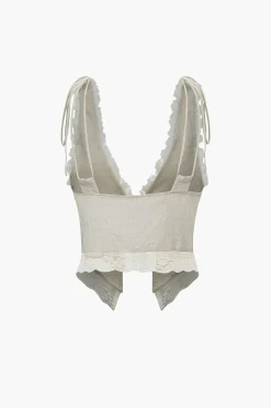 Lace Trim Tie Front Tank Top