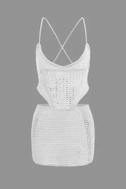 Lace Up Crisscross Knit Crop Top And Mini Skirt Set