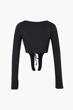 Lace Up Slit Sleeve Crop Top