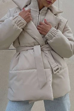 Lapel Belted Puffer