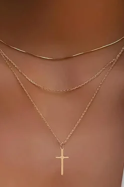 Layered Pendant Lock Chain Necklace