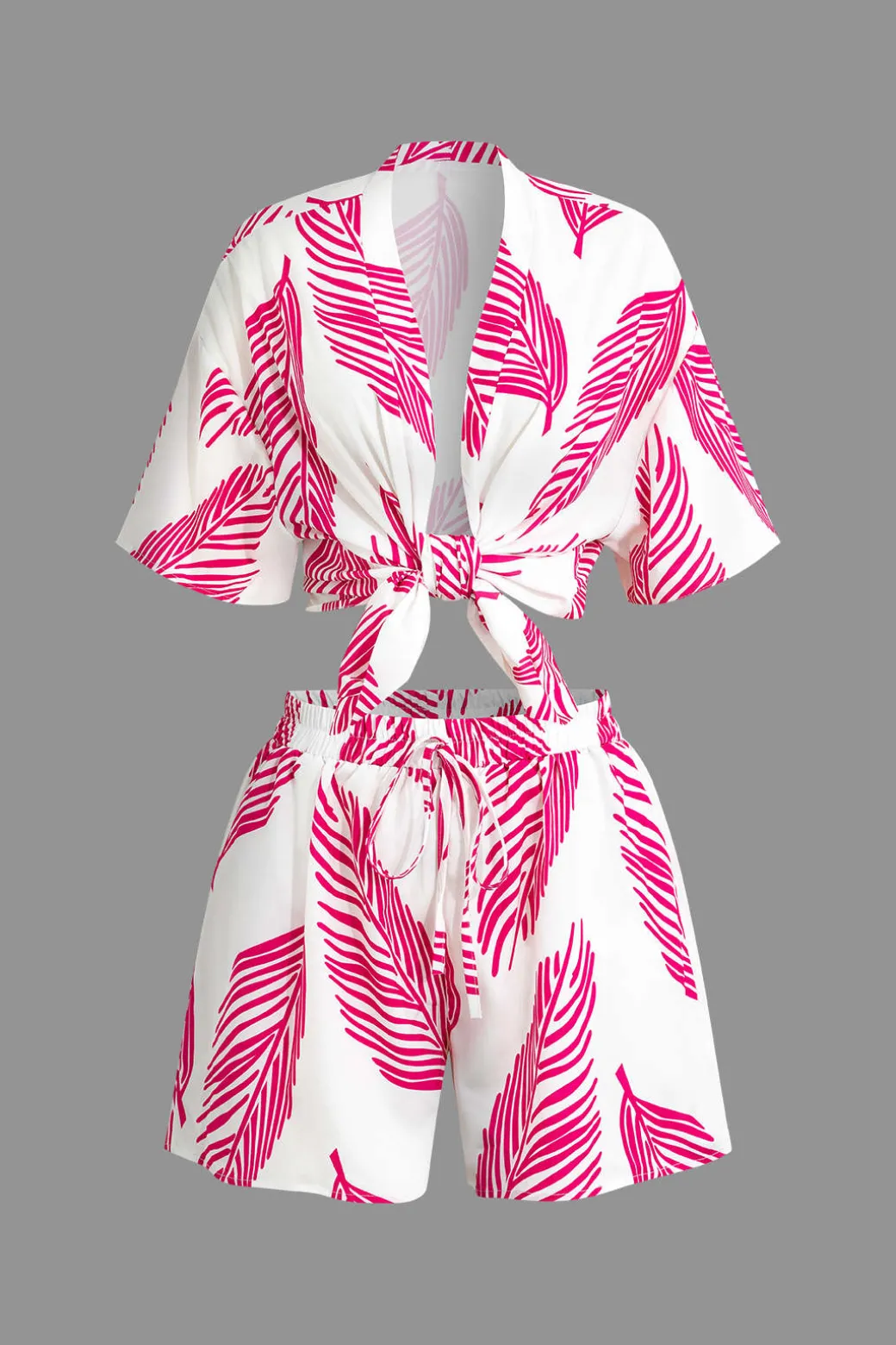 Leaf Print Drawstring Shorts Set