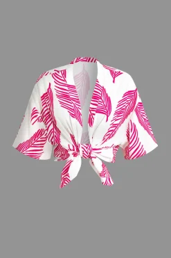 Leaf Print Drawstring Shorts Set