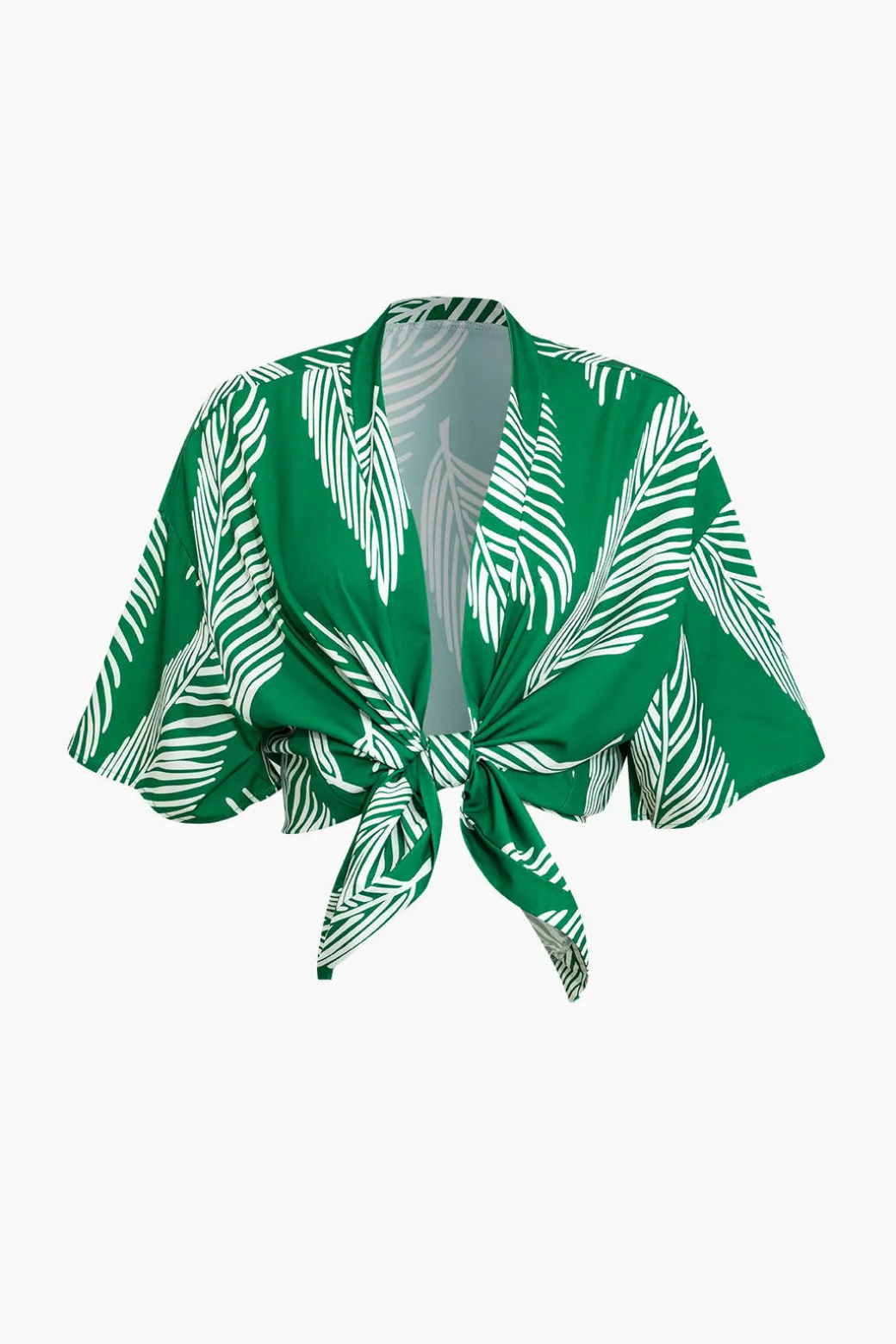 Leaf Print Drawstring Shorts Set