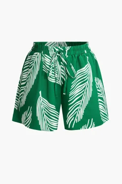 Leaf Print Drawstring Shorts Set
