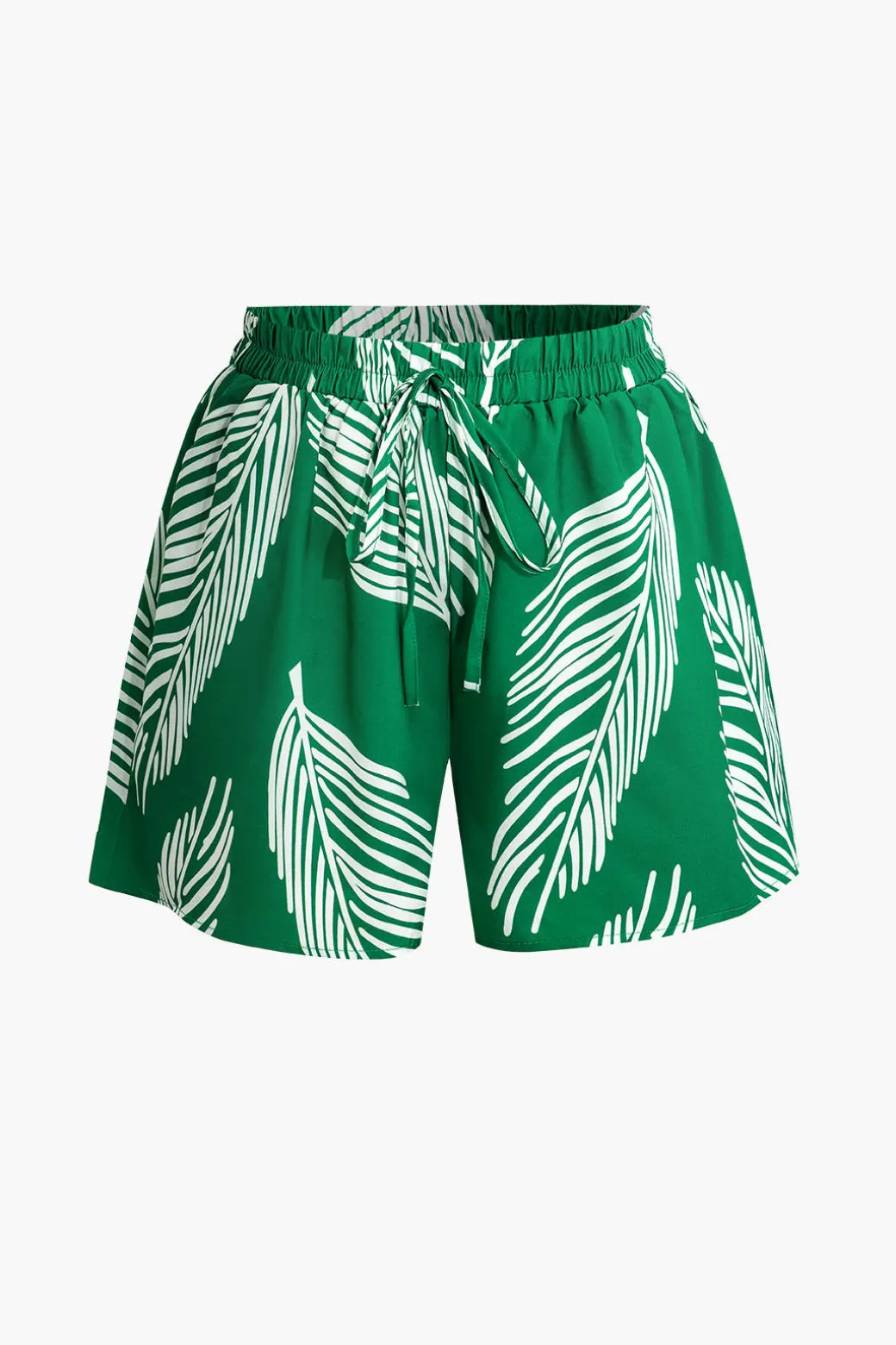 Leaf Print Drawstring Shorts Set