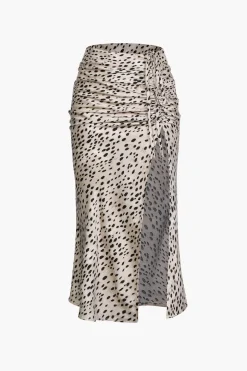 Leopard Drawstring Slit Skirt