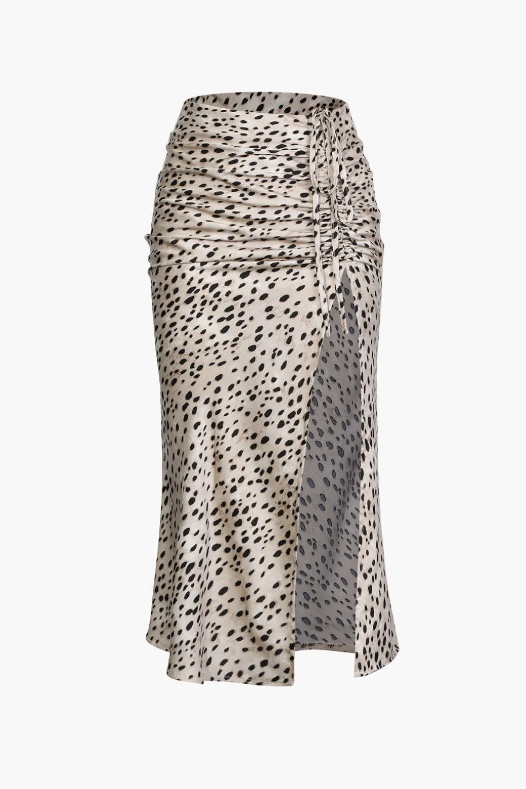 Leopard Drawstring Slit Skirt