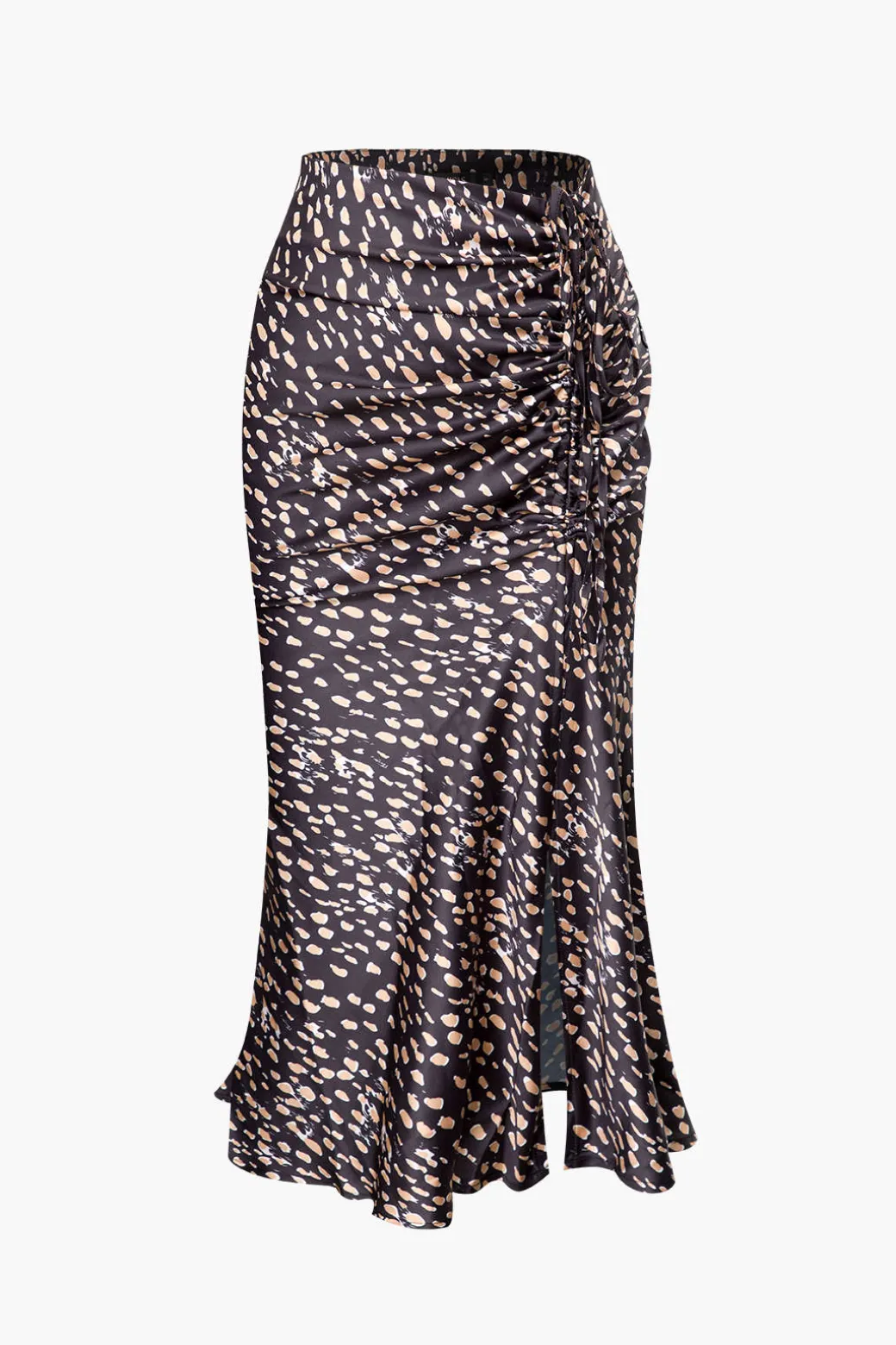Leopard Drawstring Slit Skirt