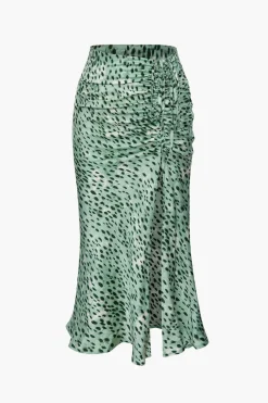 Leopard Drawstring Slit Skirt