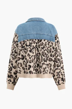 Leopard Print Patchwork Denim Jacket