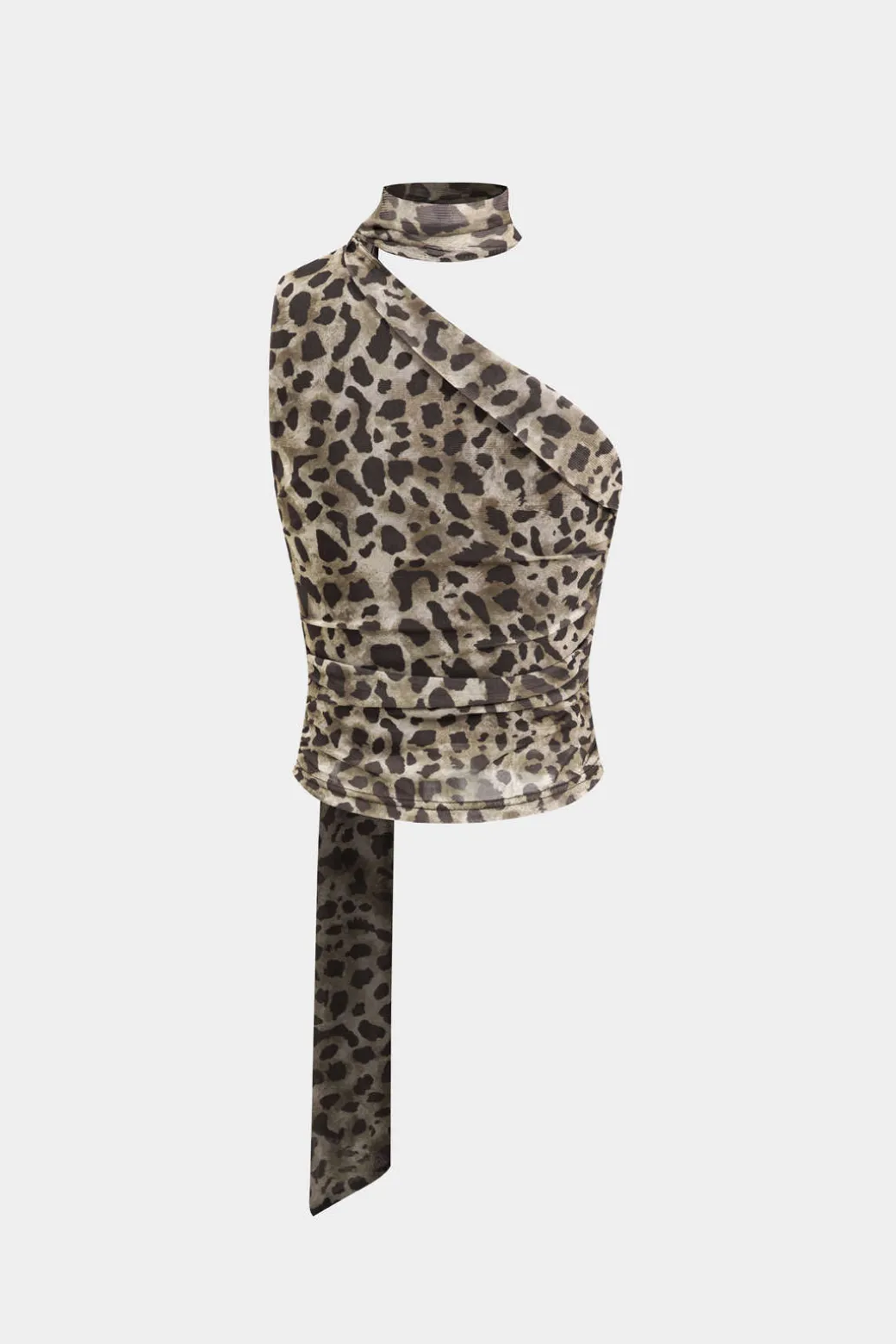 Leopard Print Asymmetrical Mesh Tank Top