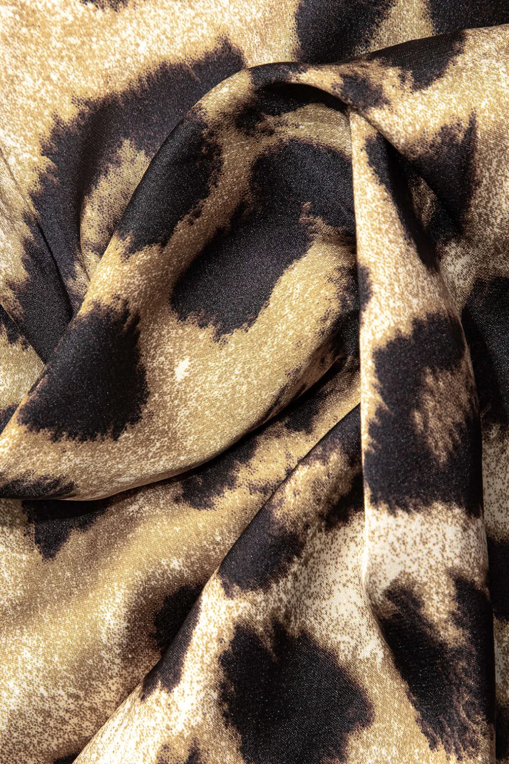 Leopard Print Cross Chain Cowl Neck Slit Slip Maxi Dress