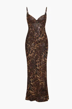 Leopard Print Draped Maxi Dress