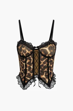 Leopard Print Lace-Up Bustier Top