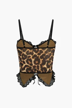 Leopard Print Lace-Up Bustier Top