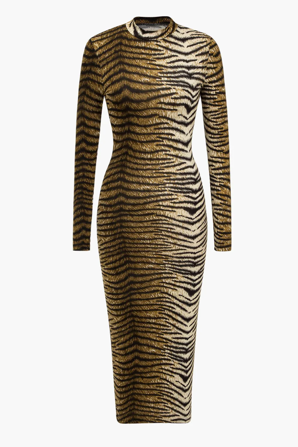 Leopard Print Long Sleeve Slim Midi Dress