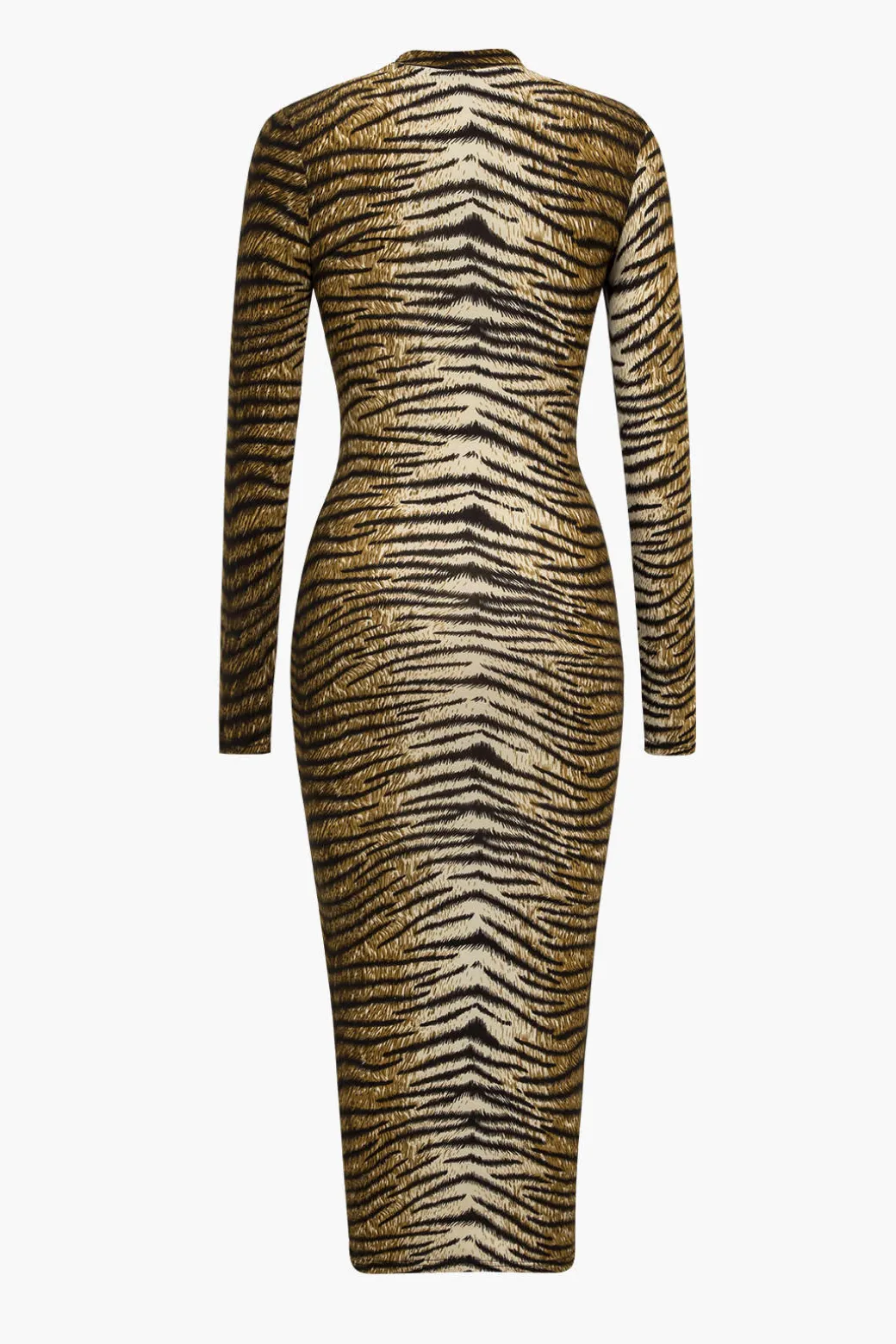 Leopard Print Long Sleeve Slim Midi Dress
