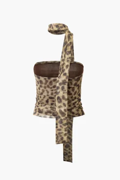 Leopard Print Mesh Halter Tube Top