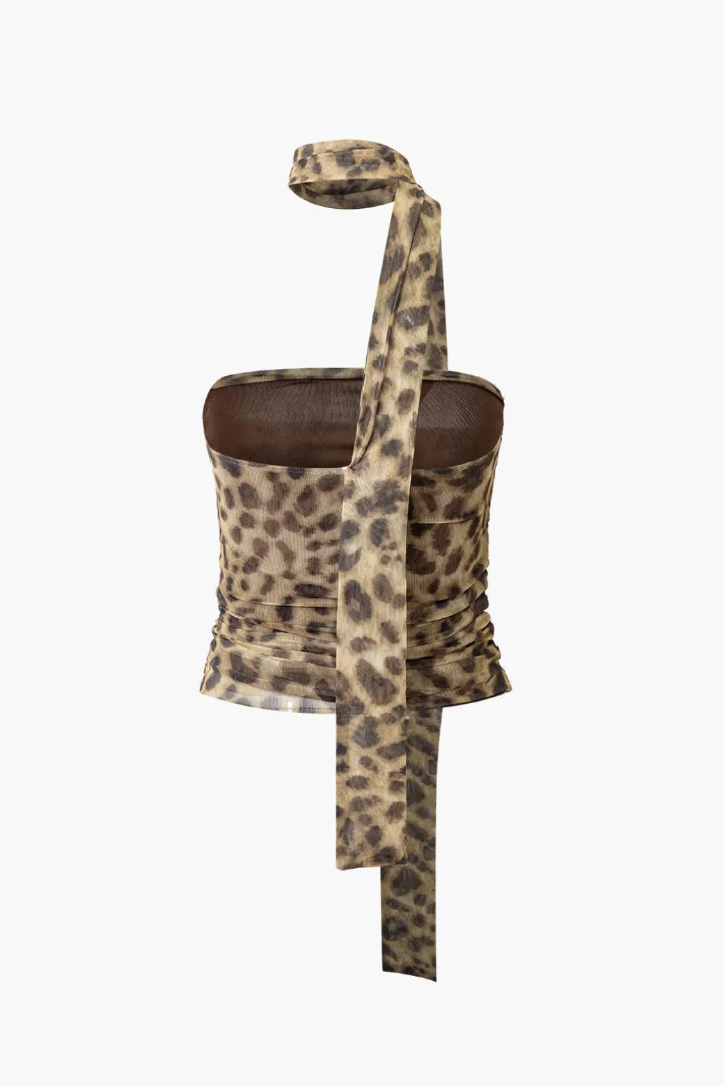 Leopard Print Mesh Halter Tube Top