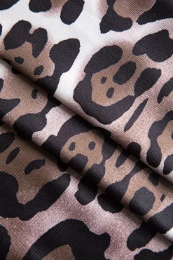 Leopard Print Mesh Off Shoulder Long Sleeve Maxi Dress