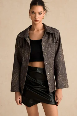Leopard Print Pocket Button Belted Jacket