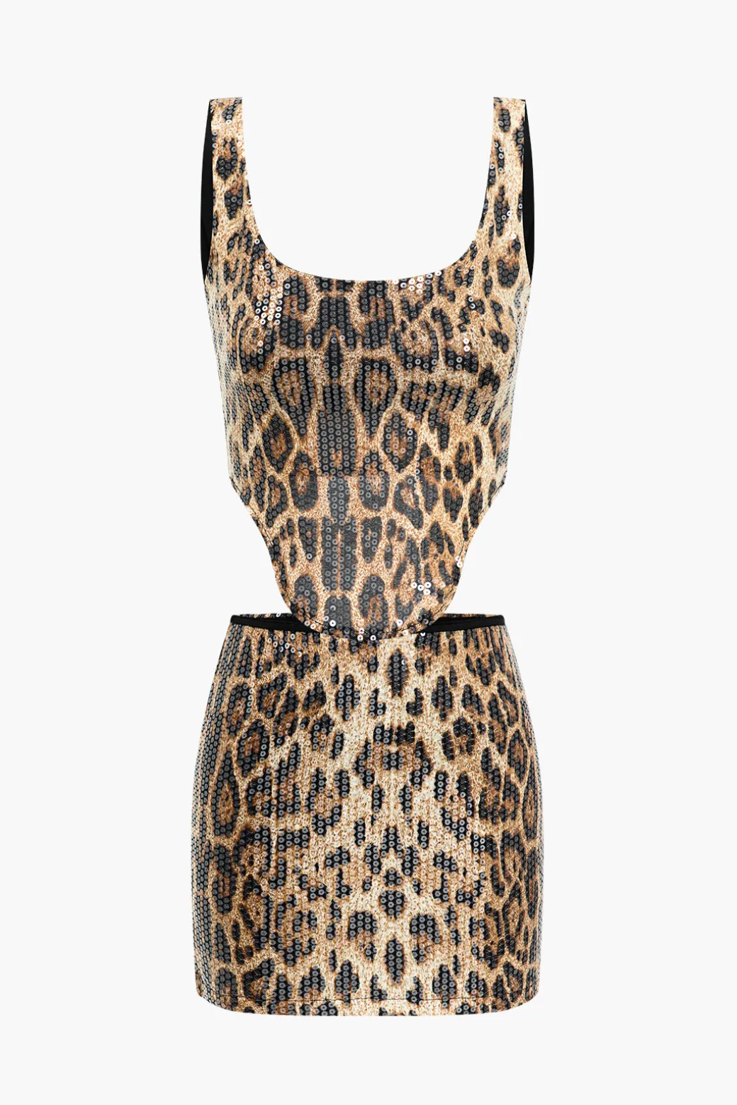 Leopard Print Sequin Low Neckline Skirt Set