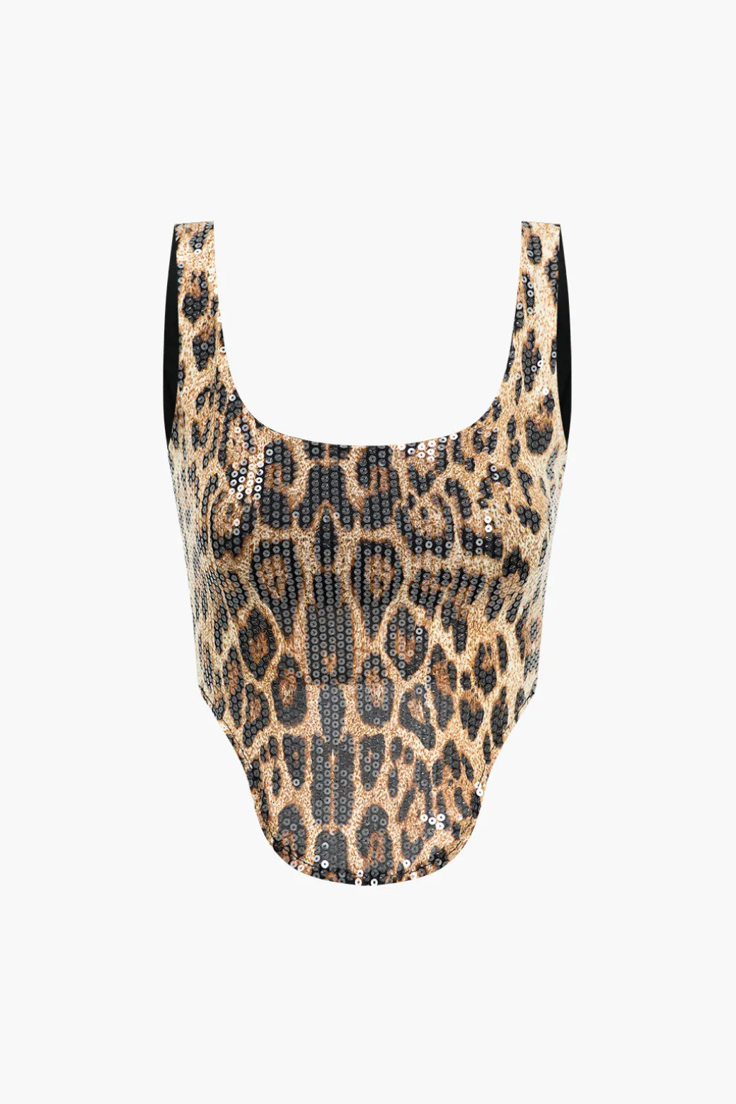Leopard Print Sequin Low Neckline Skirt Set