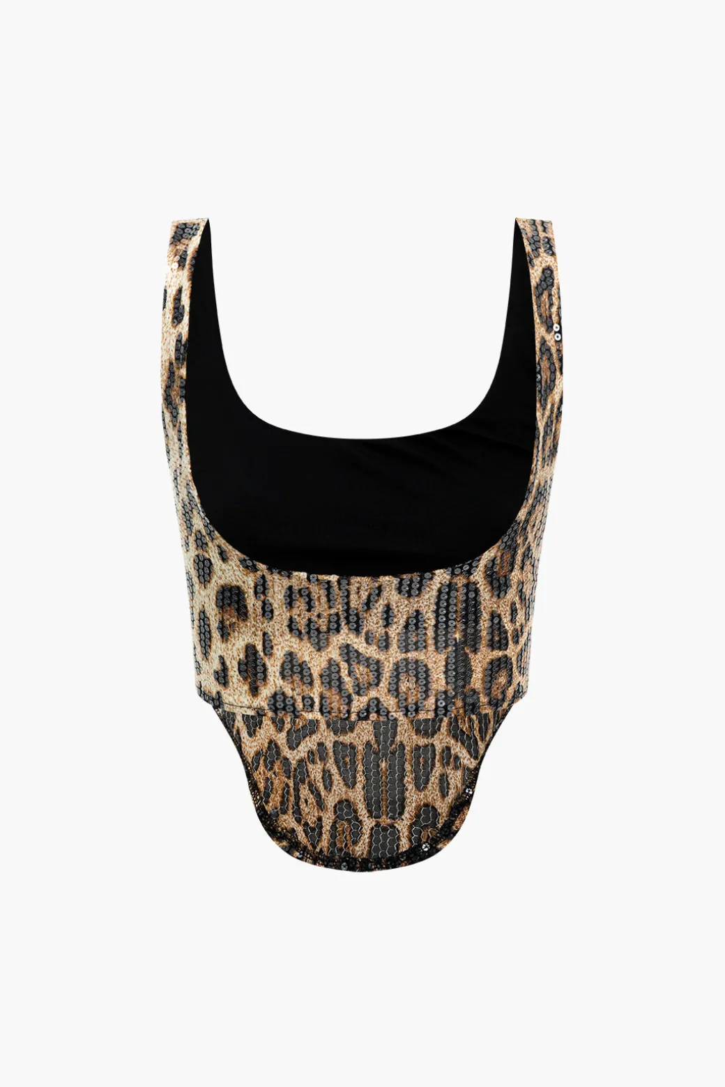 Leopard Print Sequin Low Neckline Skirt Set