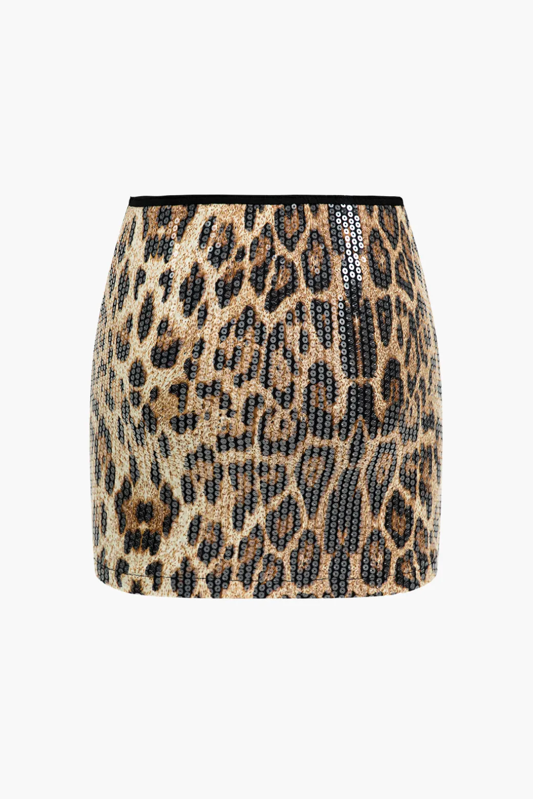 Leopard Print Sequin Low Neckline Skirt Set