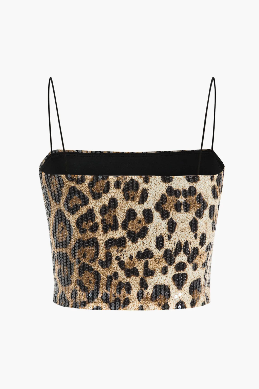 Leopard Print Sequin Shiny Cropped Cami Top