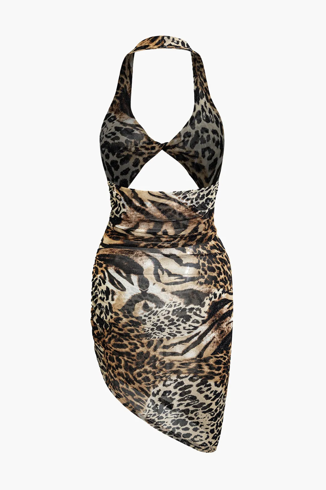 Leopard Print Twist Halter Backless Midi Dress