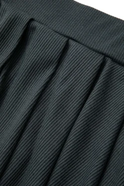 Letter Embroidered Rib Knit Stand Collar Zipper Crop Cardigan And Pleated Mini Skirt Set