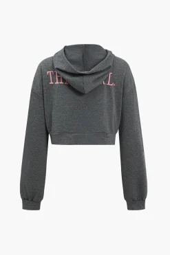 Letter Embroidery Hooded Top And Tie-Up Trousers Set