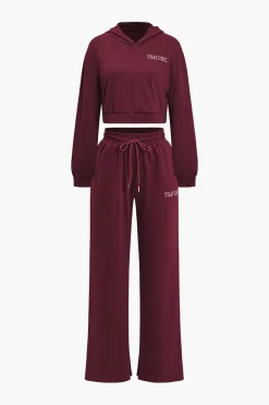 Letter Embroidery Hooded Top And Tie-Up Trousers Set