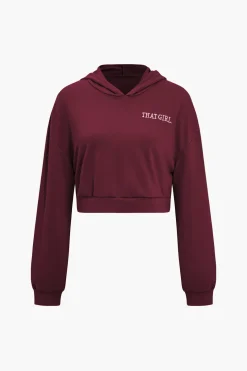 Letter Embroidery Hooded Top And Tie-Up Trousers Set