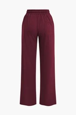 Letter Embroidery Hooded Top And Tie-Up Trousers Set