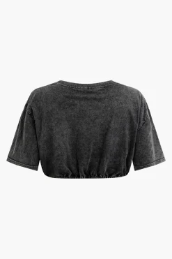 Letter Embroidery Ruched Crop T-shirt