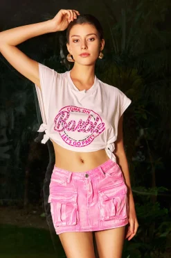 Letter Print Knot Detail Sleeveless Side Cut Out T-Shirt