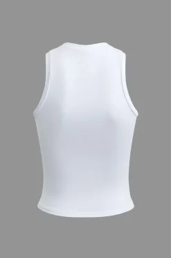 Letter Print Round Neck Tank Top