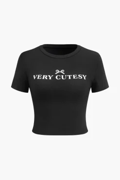 Letter Print Short Sleeve Round Neck T-Shirt