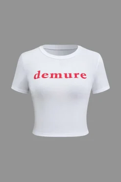 Letter Print Short Sleeve Round Neck T-Shirt