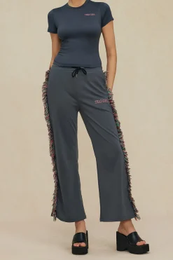 Letter Print T-shirt And Tassel Drawstring Pants Set