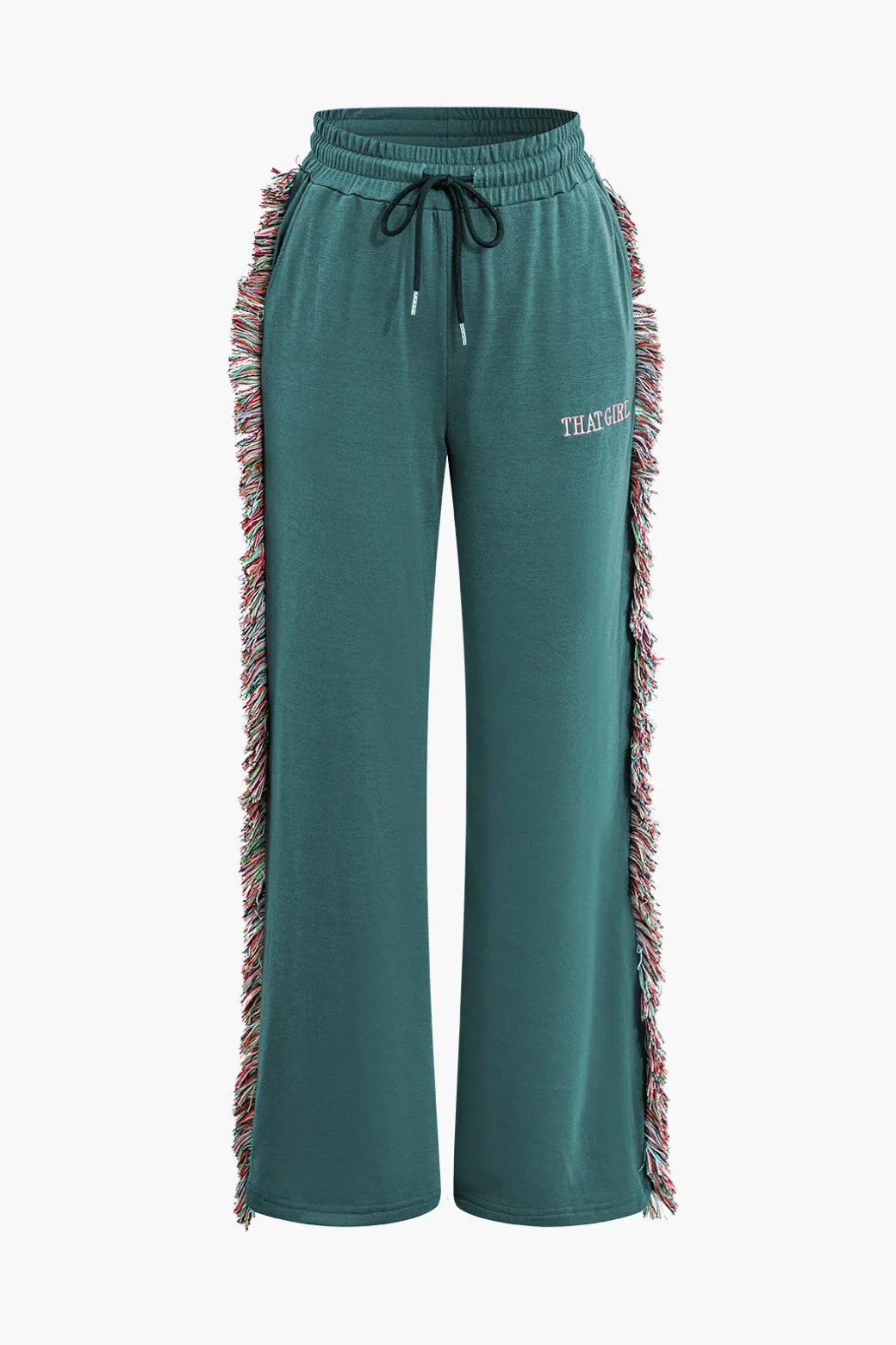 Letter Print T-shirt And Tassel Drawstring Pants Set