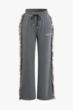 Letter Print T-shirt And Tassel Drawstring Pants Set