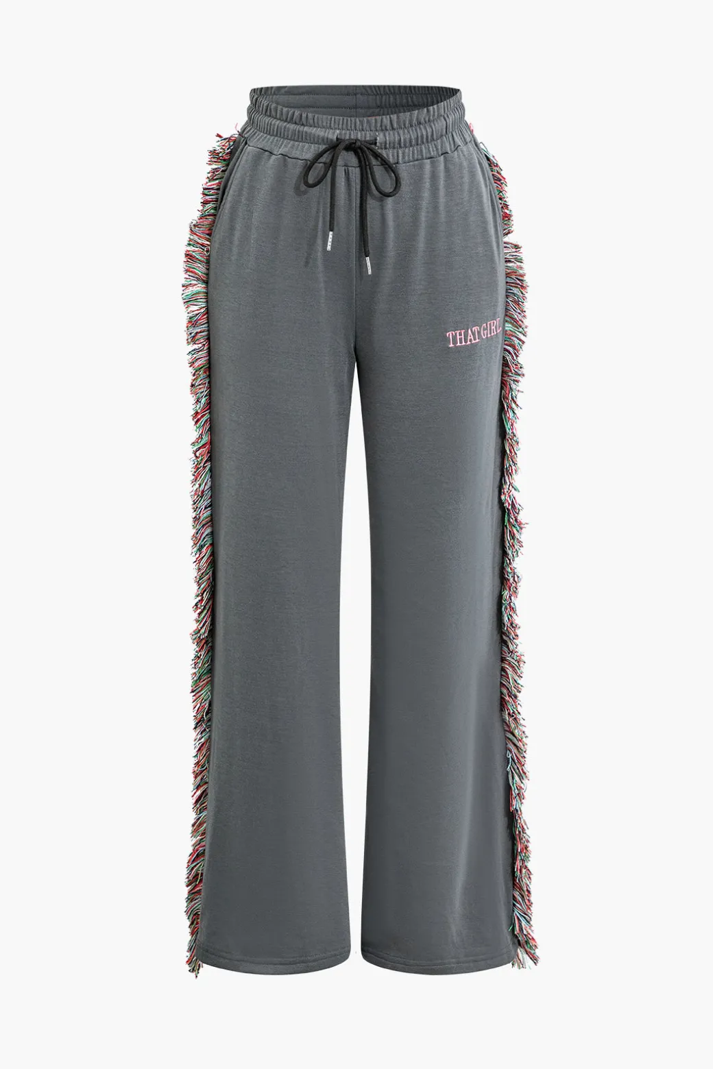 Letter Print T-shirt And Tassel Drawstring Pants Set