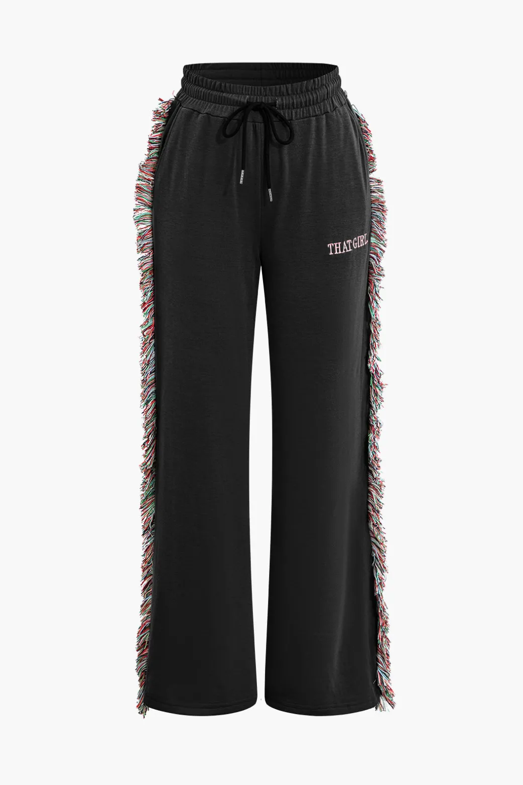 Letter Print T-shirt And Tassel Drawstring Pants Set