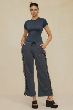 Letter Print T-shirt And Tassel Drawstring Pants Set