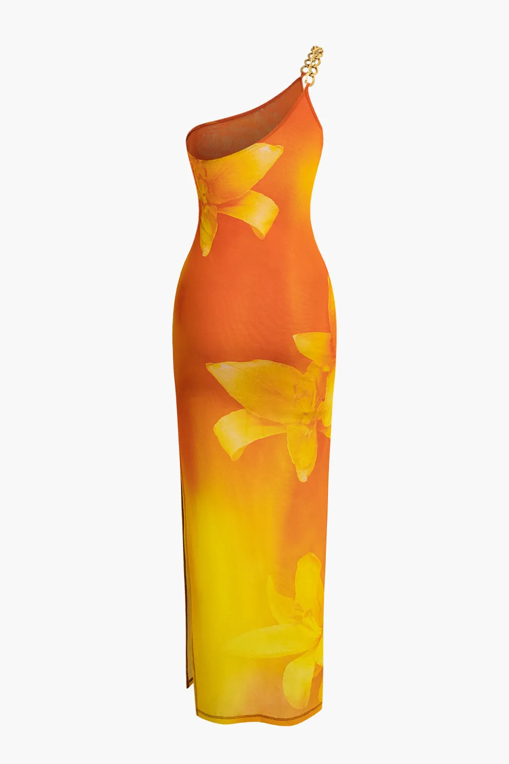 Lily Print Asymmetric One Shoulder Maxi Dress